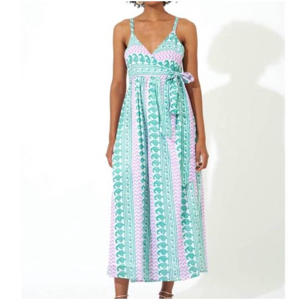 Oliphant sleeveless wrap dress in babylon